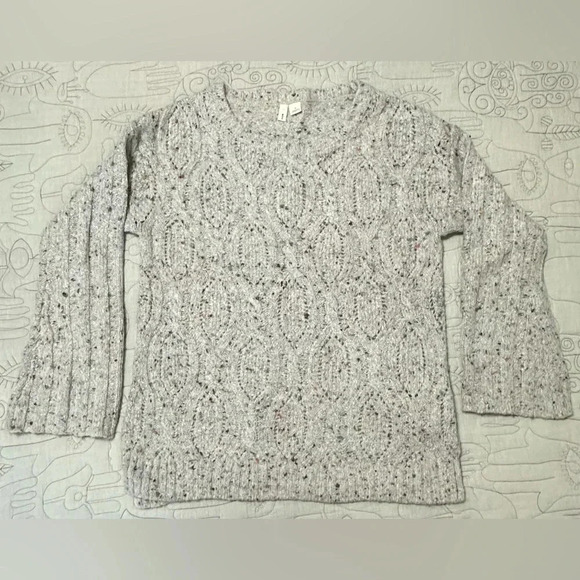 Anthropologie Moth M Cable Knit Tunic Sweater Bell Sleeve Light Gray Confetti - Picture 2 of 10